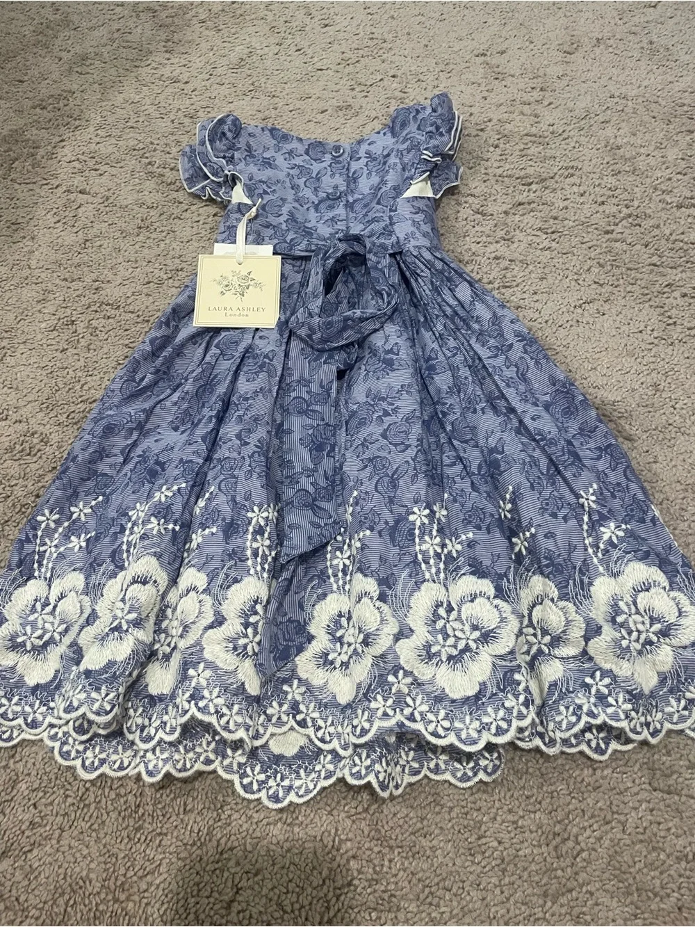 Laura Ashley Blue Floral Lace Dress with Cream Accent Flower